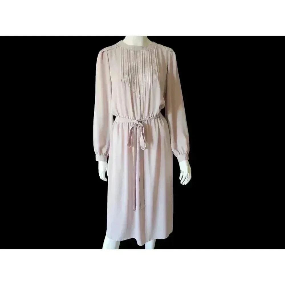 VINTAGE 80s x 40s Lorraine Beauchamp Nude Blouson Dress M